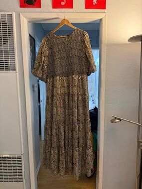 ASOS Brown Leopard-Print Tiered Maxi Dress